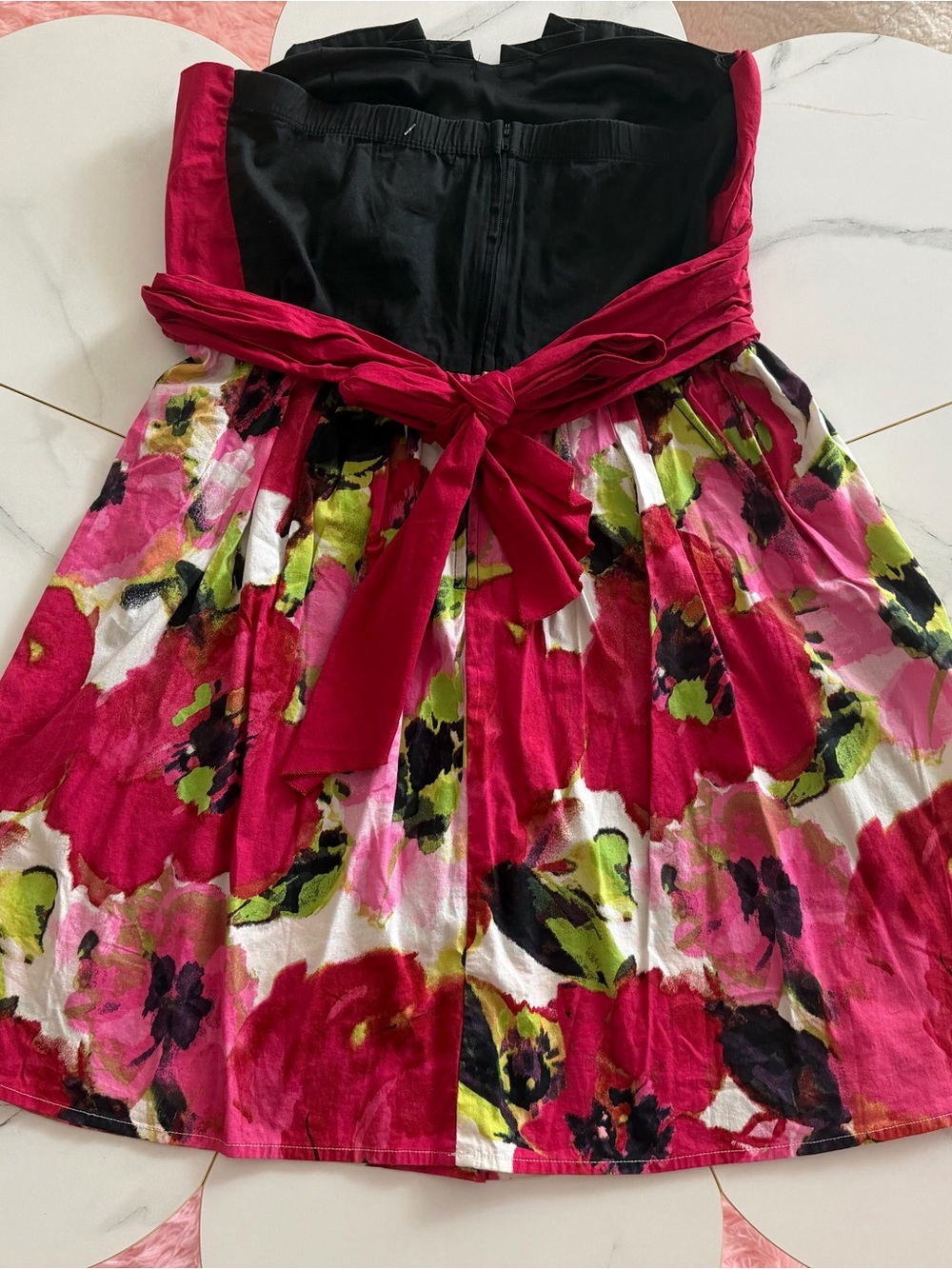 Trixxi Black Bodice Floral Dress with Bright Pink Accents